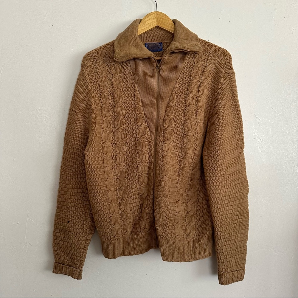 Brown cable knit PENDLETON zip up sweater